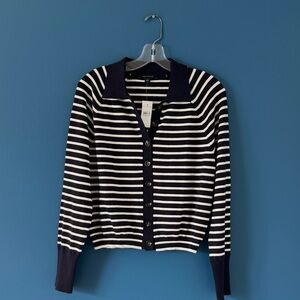 NWT Ann Taylor Navy and White Striped Collared Cardigan Size Medium